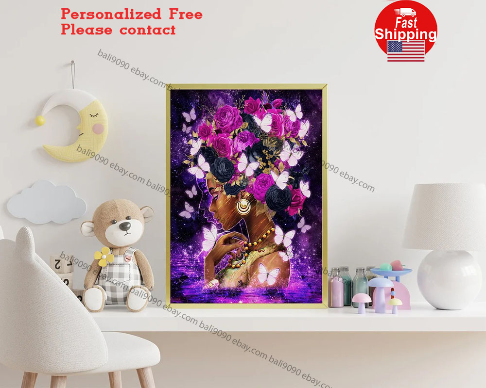 Beautiful Black Queen Poster Flower Head Art Print African American Woman, Bl…
