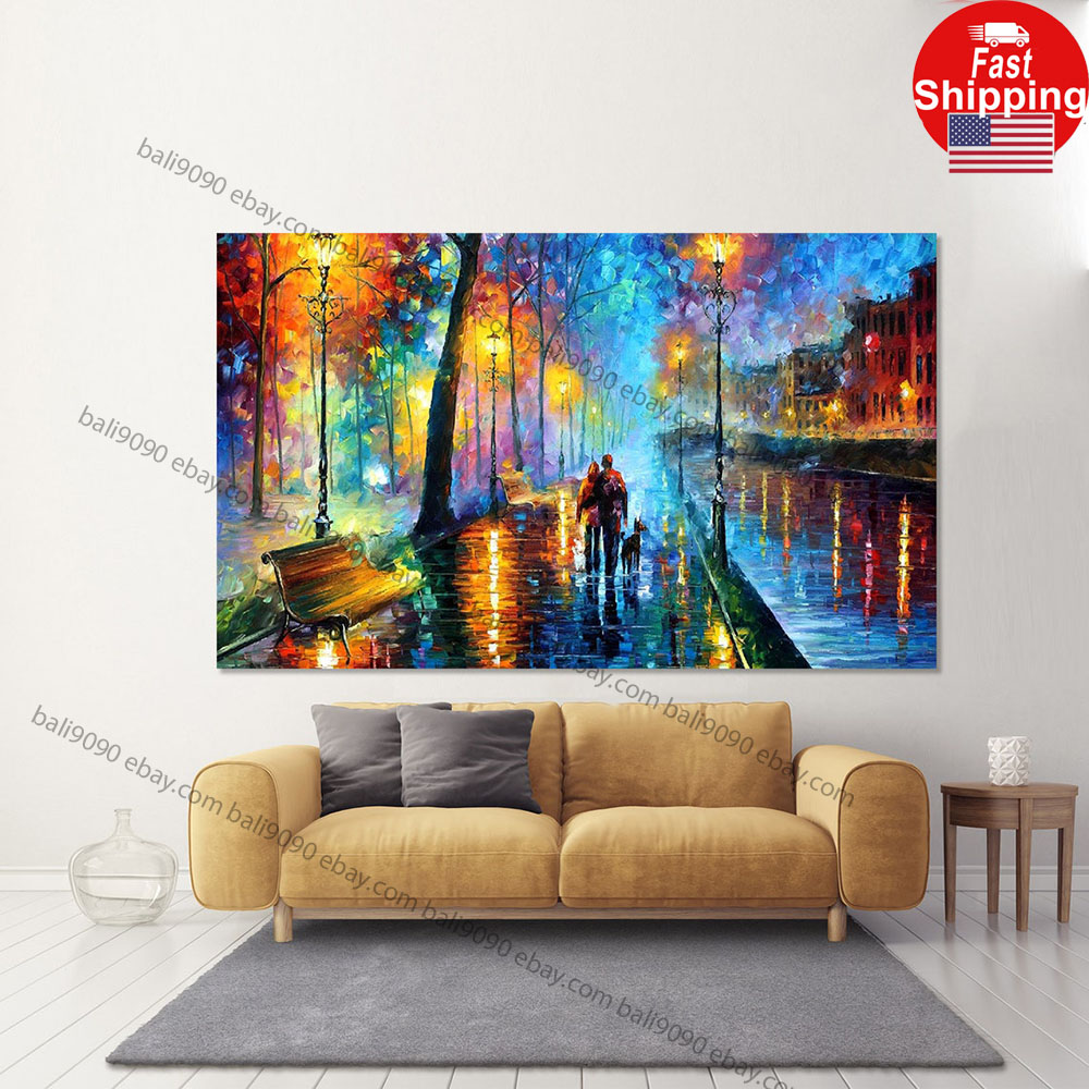 Colorful Couple in the Rain Cityscape View Love Poster Poster Wall Art Decor
