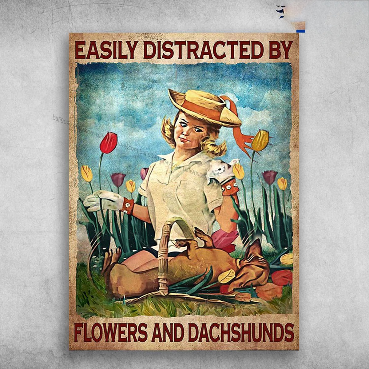 Girl Loves Dog – Easily Distracted By, Flower And Dachshunds