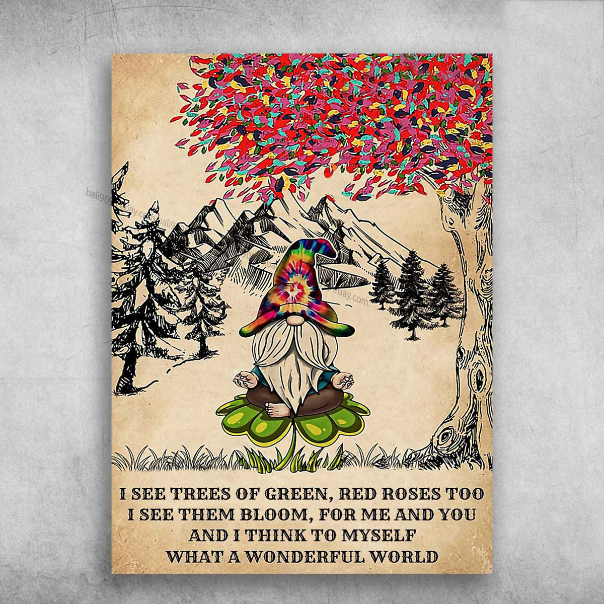 Yoga Poster, Yoga Dwarfs – I See Trees Of Green, Red Roses Too, I See Them Bl…
